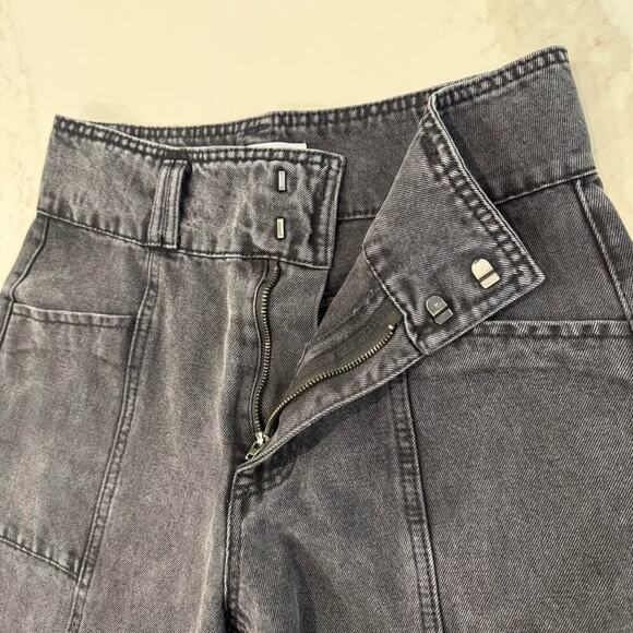 Forever 21 Front Seam Utility High Rise Mom Jeans Womens 29 Black Dark Wash Edgy - Picture 4 of 8